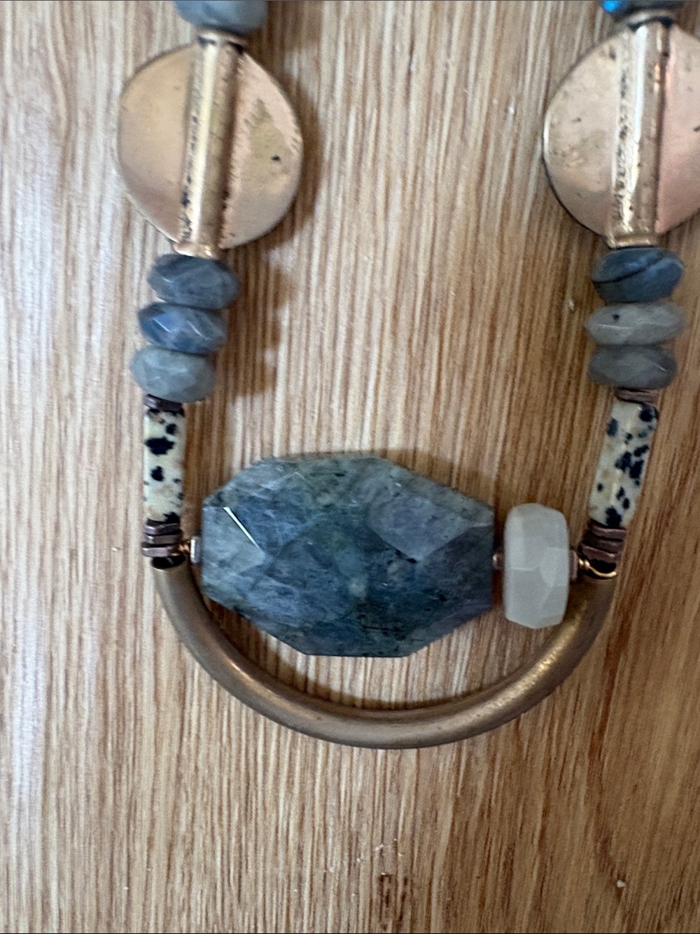 Boho Handcrafted Natural Stone & Metal Pendant Necklace